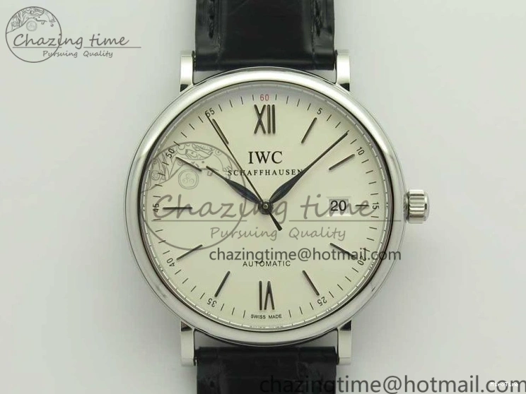 MIROTIME 0303 Supportive Portofino Automatic SS AF 1:1 Best Edition White Dial on Black Croco Leather Strap A 7184